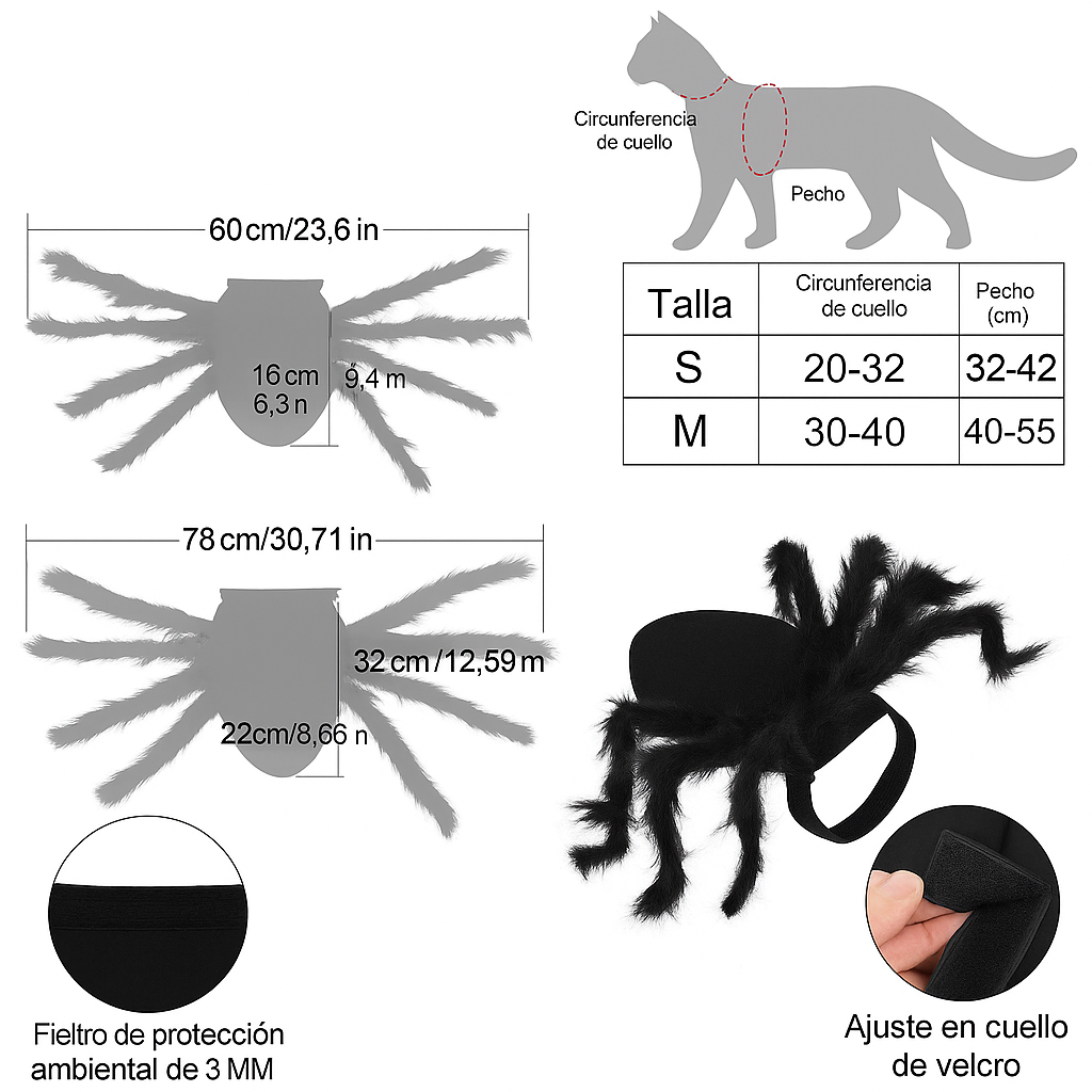 Traje de araña para perro/gato ajustable